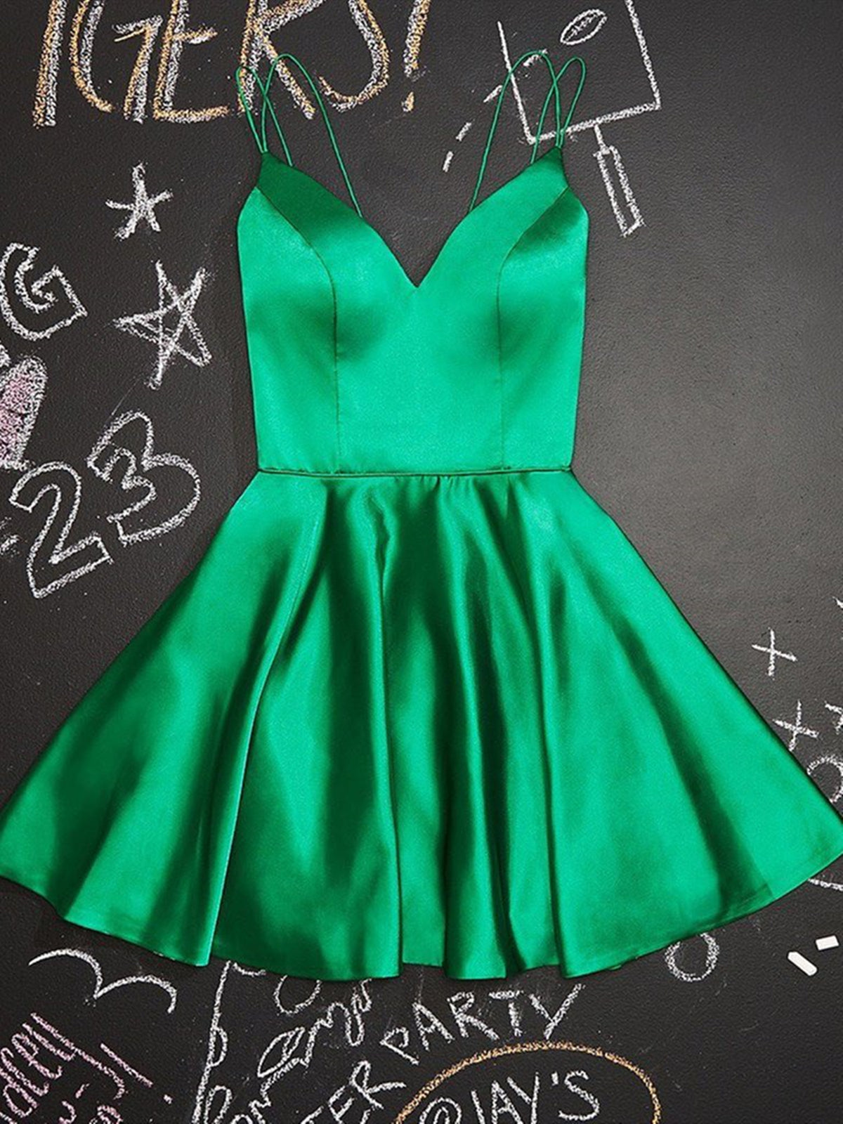 Short A-line V Neck Satin Homecoming Prom Dresses Green Formal Graduation Evening Gowns