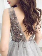 Robes courtes en tulle à perles, dos nu, en ligne A, col en V, pour bal de promo et retour à la maison