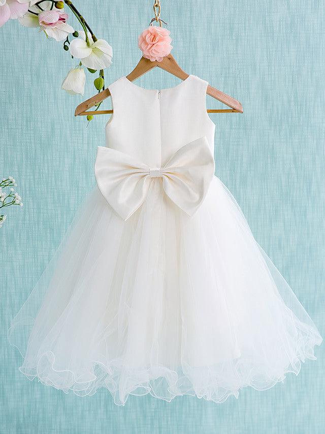 Satin Tulle Ball Gown Jewel Neck Beaded Flower Girl First Communion Dress