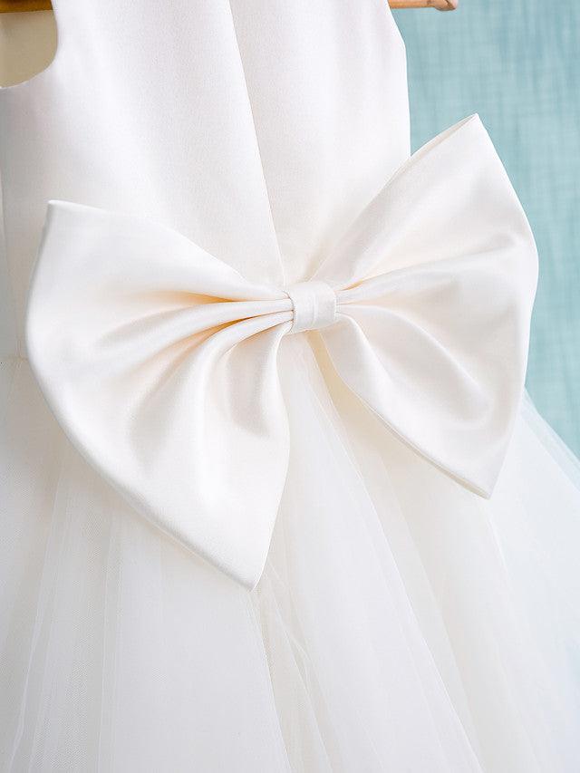 Satin Tulle Ball Gown Jewel Neck Beaded Flower Girl First Communion Dress