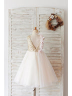 Sleeveless Tulle Sequined Ball Gown Flower Girl Wedding Dress With Zipper Back