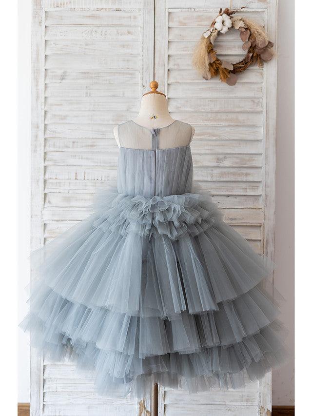 Tulle Sleeveless Ball Gown Flower Girl Dress Wedding Birthday Jewel Neck Gown