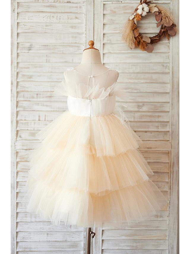 Sleeveless Flower Girl Ball Gown Dress Jewel Neck Lace And Beading