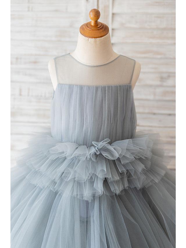 Tulle Sleeveless Ball Gown Flower Girl Dress Wedding Birthday Jewel Neck Gown