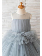 Tulle Sleeveless Ball Gown Flower Girl Dress Wedding Birthday Jewel Neck Gown