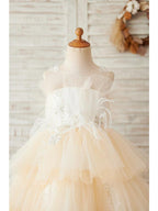 Sleeveless Flower Girl Ball Gown Dress Jewel Neck Lace And Beading