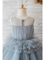 Tulle Sleeveless Ball Gown Flower Girl Dress Wedding Birthday Jewel Neck Gown