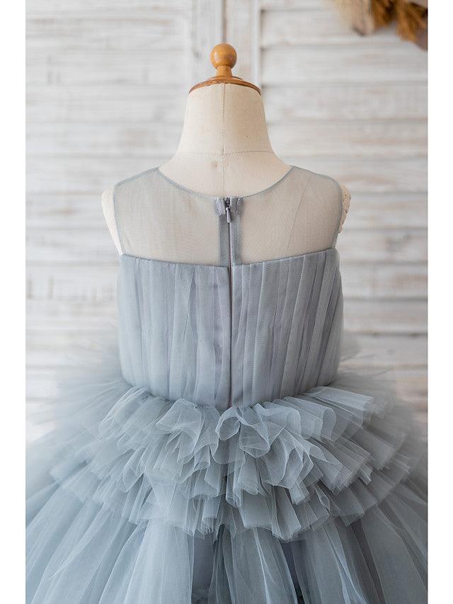Tulle Sleeveless Ball Gown Flower Girl Dress Wedding Birthday Jewel Neck Gown