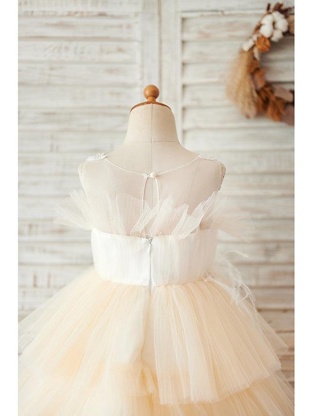 Sleeveless Flower Girl Ball Gown Dress Jewel Neck Lace And Beading