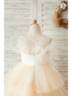 Sleeveless Flower Girl Ball Gown Dress Jewel Neck Lace And Beading