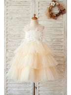 Sleeveless Flower Girl Ball Gown Dress Jewel Neck Lace And Beading