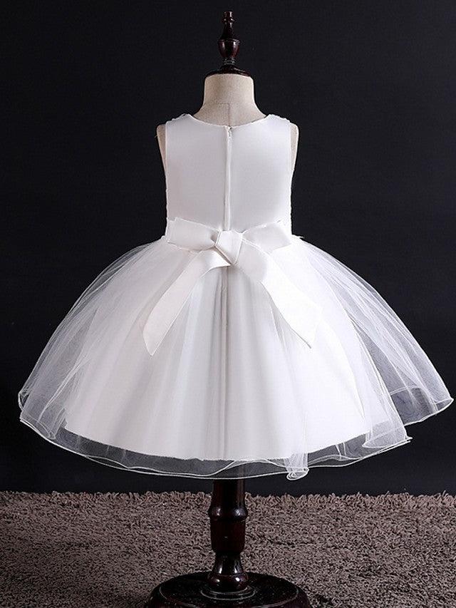 Sleeveless Jewel Neck Beaded Tulle Ball Gown Flower Girl Wedding Dress