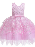 Short V Neck Sleeveless Tulle Ball Gown Applique Flower Girl Dress