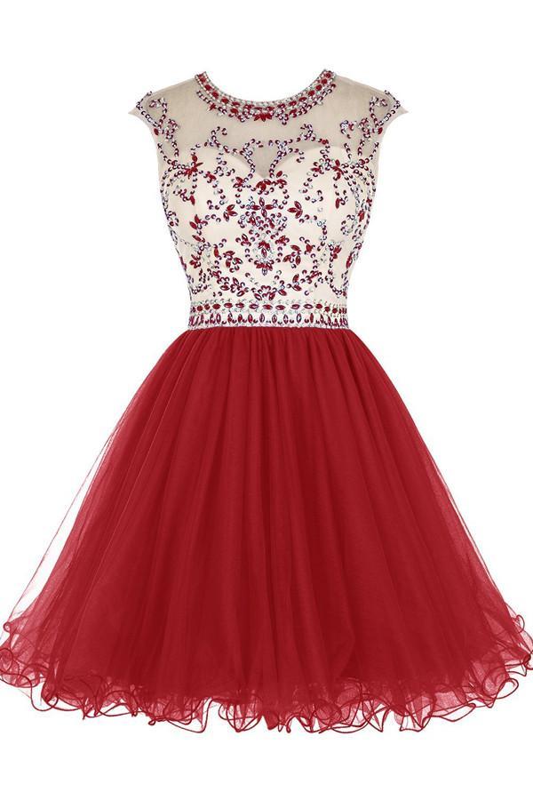 Short Beading Tulle Homecoming Dresses Prom Dresses