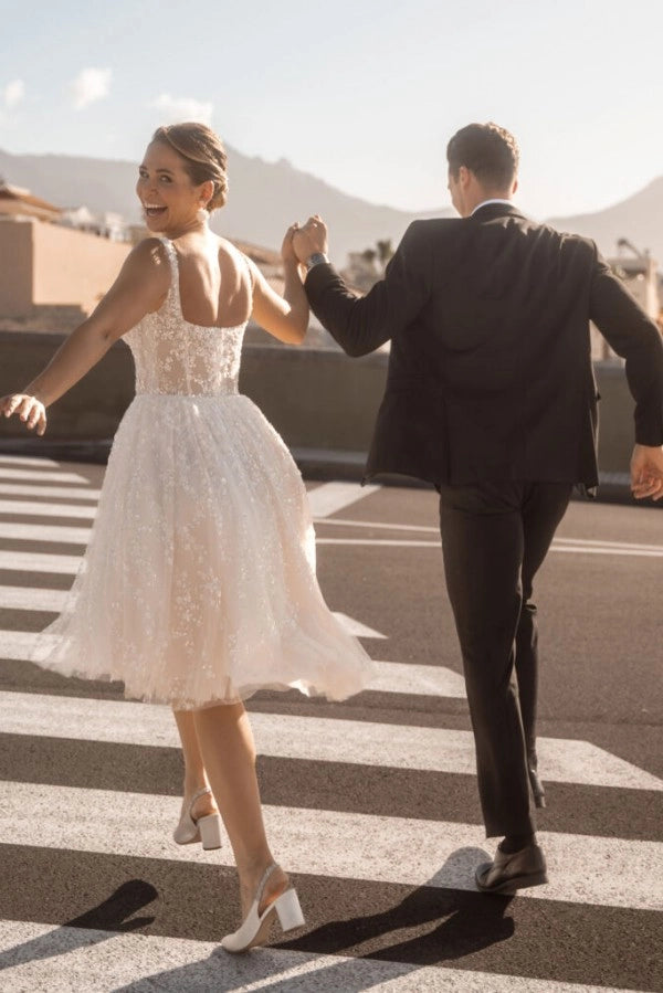Ivory Square Neck Sleeveless Ball Gown Wedding Dress With Sequins And Beading