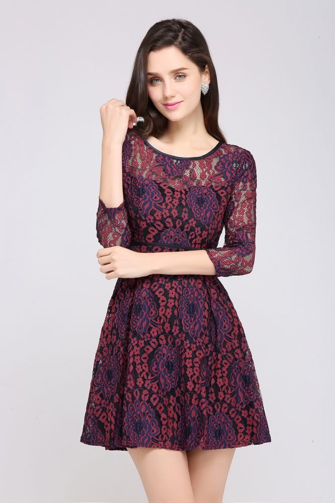 Short Lace A-line Scoop Cocktail Dresses