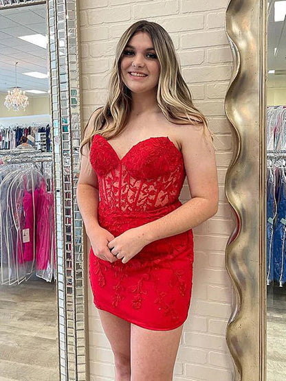 Vestido de fiesta de encaje con escote corazón y corte sirena corto, vestidos de bienvenida rojos
