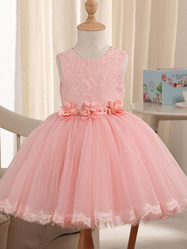 Short Princess Jewel Neck Beaded Sleeveless Pageant Flower Girl Dress