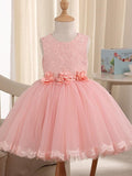 Short Princess Jewel Neck Beaded Sleeveless Pageant Flower Girl Dress