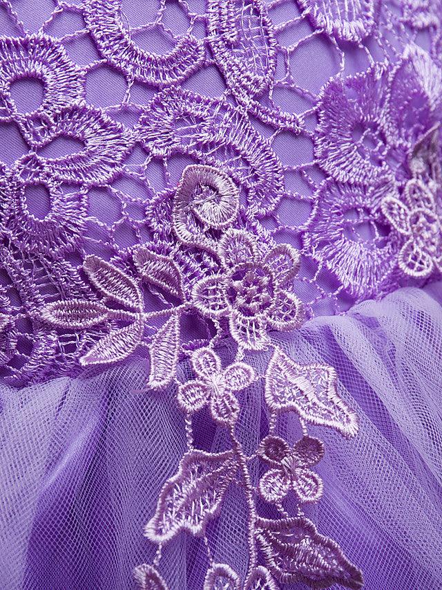 Short Lace Tulle Flower Girl Dress Jewel Neck Wedding Communion Birthday