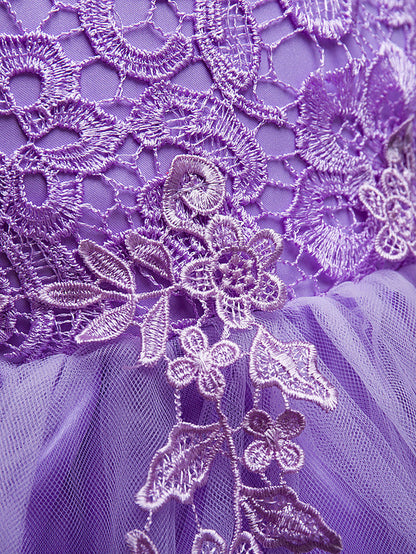 Short Princess Lace Tulle Jewel Neck Wedding First Communion Birthday Flower Girl Dresses