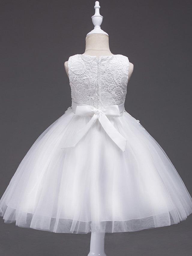 Short Lace Tulle Flower Girl Dress Jewel Neck Wedding Communion Birthday