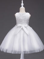 Short Lace Tulle Flower Girl Dress Jewel Neck Wedding Communion Birthday