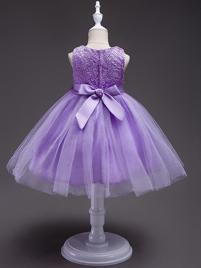 Short Lace Tulle Flower Girl Dress Jewel Neck Wedding Communion Birthday