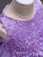 Short Lace Tulle Flower Girl Dress Jewel Neck Wedding Communion Birthday