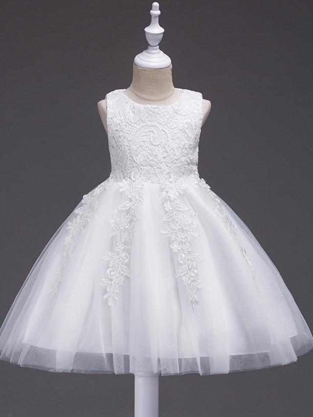 Short Lace Tulle Flower Girl Dress Jewel Neck Wedding Communion Birthday