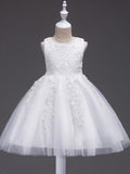 Short Lace Tulle Flower Girl Dress Jewel Neck Wedding Communion Birthday