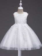 Short Lace Tulle Flower Girl Dress Jewel Neck Wedding Communion Birthday