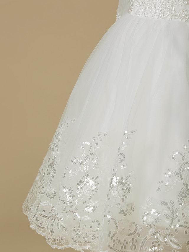 Princess Lace Tulle Long Sleeve Flower Girl Dress For Wedding First Communion