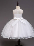 Short Satin Tulle Sleeveless Jewel Neck Crystal Beaded Flower Girl Dress