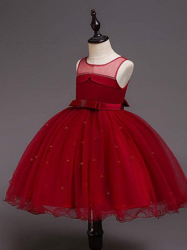Short Satin Tulle Sleeveless Jewel Neck Crystal Beaded Flower Girl Dress