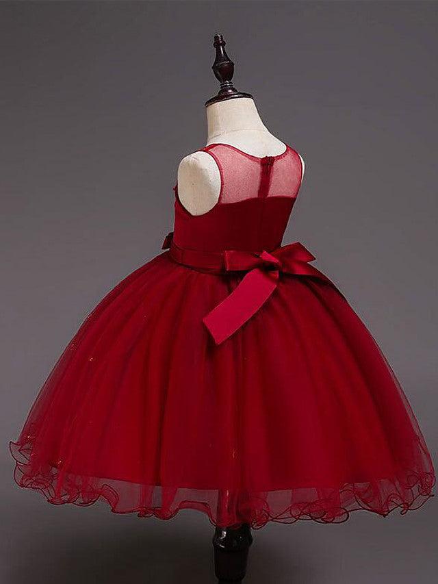 Short Satin Tulle Sleeveless Jewel Neck Crystal Beaded Flower Girl Dress
