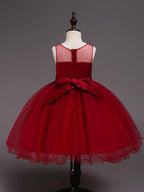Short Satin Tulle Sleeveless Jewel Neck Crystal Beaded Flower Girl Dress