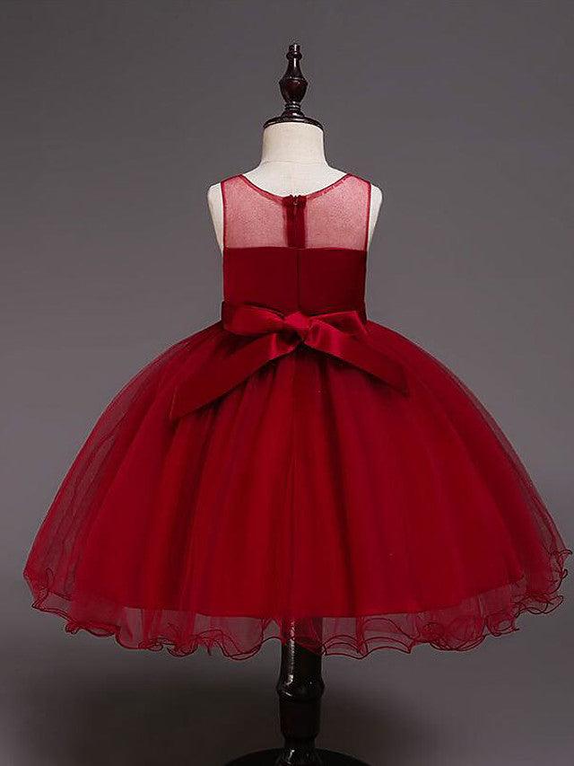 Short Satin Tulle Sleeveless Jewel Neck Crystal Beaded Flower Girl Dress