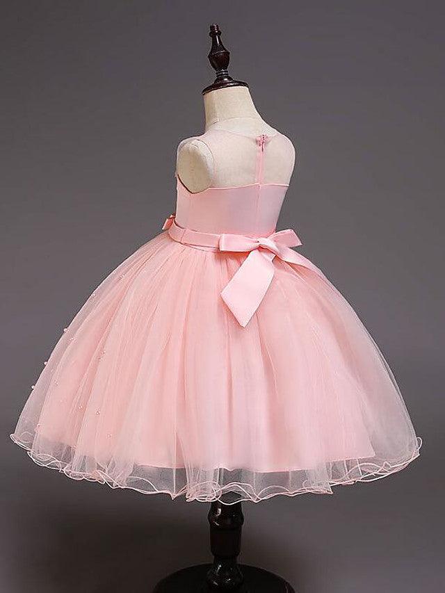 Short Satin Tulle Sleeveless Jewel Neck Crystal Beaded Flower Girl Dress