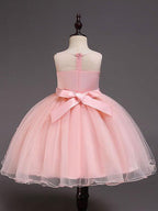 Short Satin Tulle Sleeveless Jewel Neck Crystal Beaded Flower Girl Dress