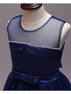 Short Satin Tulle Sleeveless Jewel Neck Crystal Beaded Flower Girl Dress