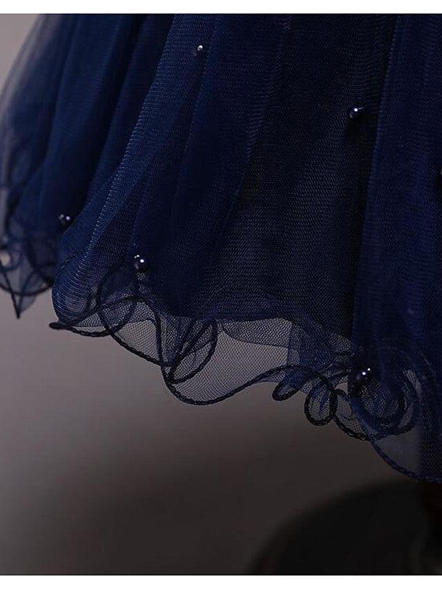 Short Satin Tulle Sleeveless Jewel Neck Crystal Beaded Flower Girl Dress