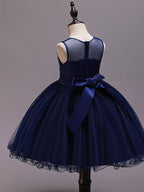 Short Satin Tulle Sleeveless Jewel Neck Crystal Beaded Flower Girl Dress