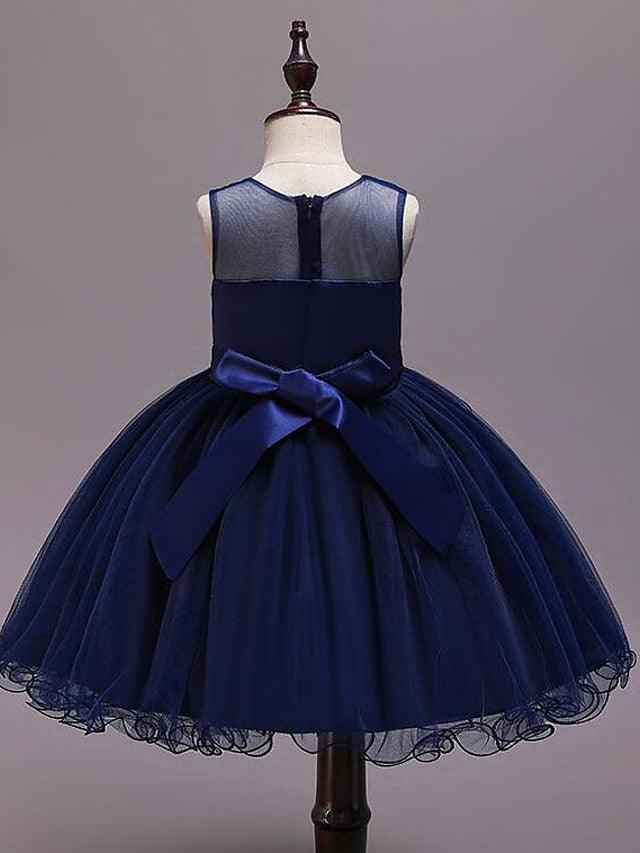 Short Satin Tulle Sleeveless Jewel Neck Crystal Beaded Flower Girl Dress