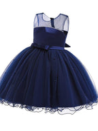 Short Satin Tulle Sleeveless Jewel Neck Crystal Beaded Flower Girl Dress