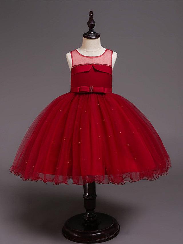 Short Satin Tulle Sleeveless Jewel Neck Crystal Beaded Flower Girl Dress