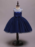 Short Satin Tulle Sleeveless Jewel Neck Crystal Beaded Flower Girl Dress