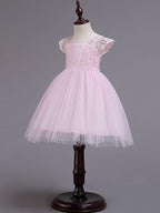 Short Princess Lace Flower Girl Dress Square Neck Wedding Pageant
