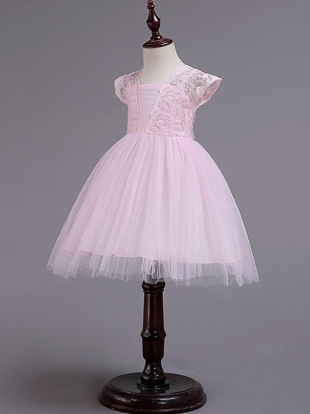 Short Princess Lace Flower Girl Dress Square Neck Wedding Pageant