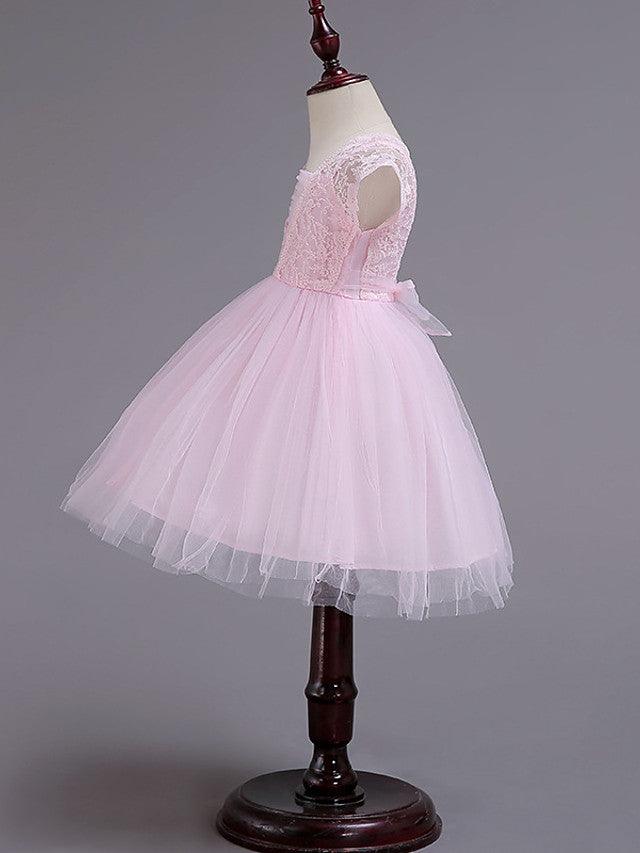 Short Princess Lace Flower Girl Dress Square Neck Wedding Pageant